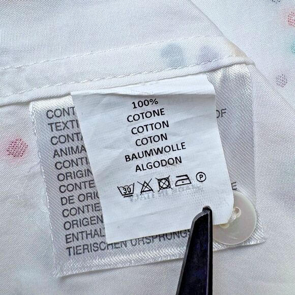 Xacus Mens Italian Button Up Shirt EU 46 White Multicolor Embroidered Wavy Dots - Picture 12 of 14